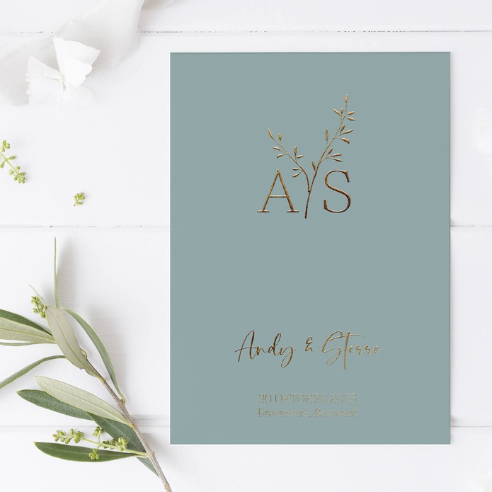FOLIE Trouwkaart - Weddinglogo Nature Leaf Blue